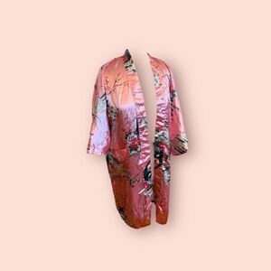 Vintage Pink Floral Satin Robe
